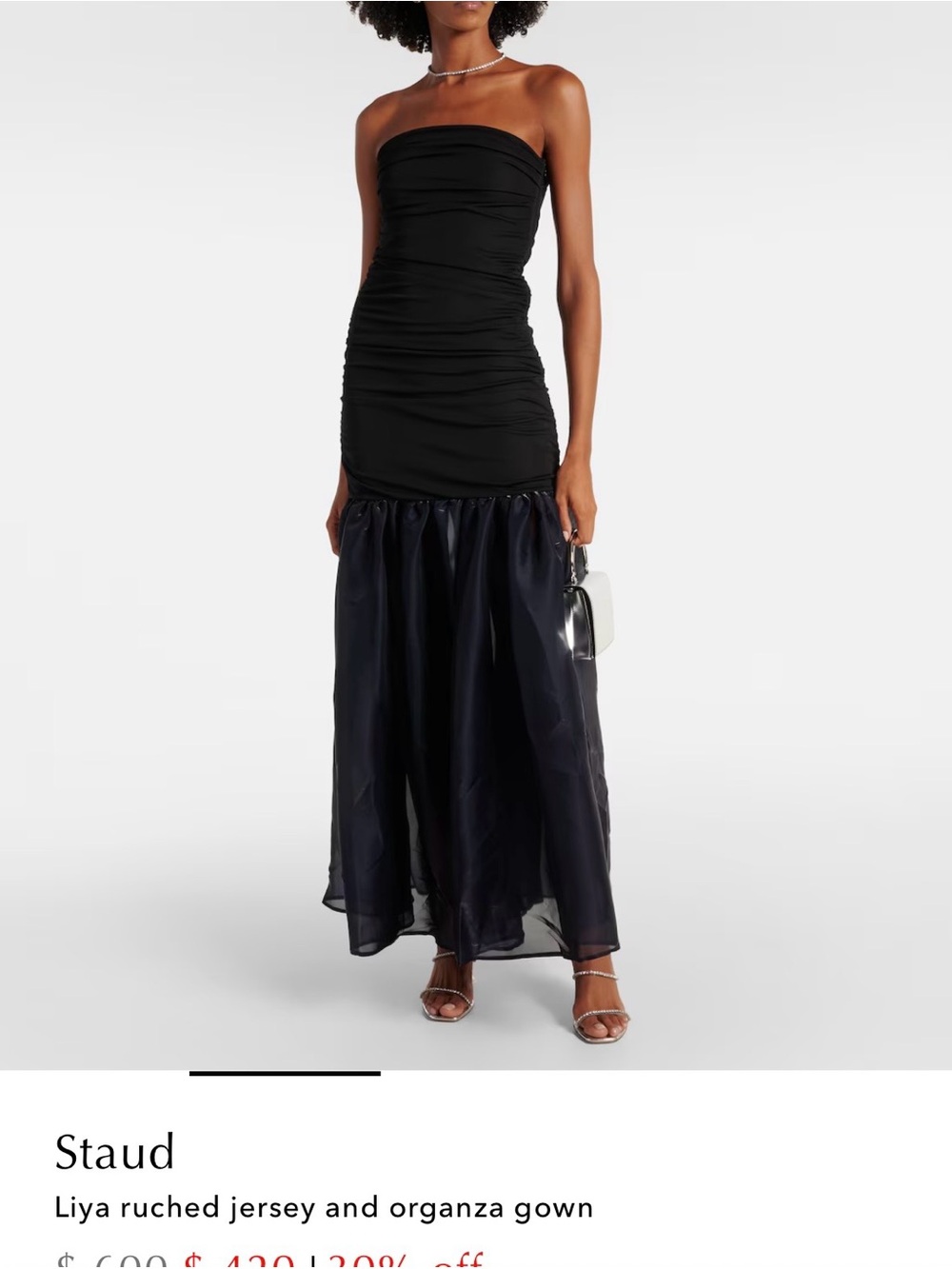 STAUD Black Ruched Jersey Top with Sheer Navy Organza Maxi Skirt - Picture 2 of 12